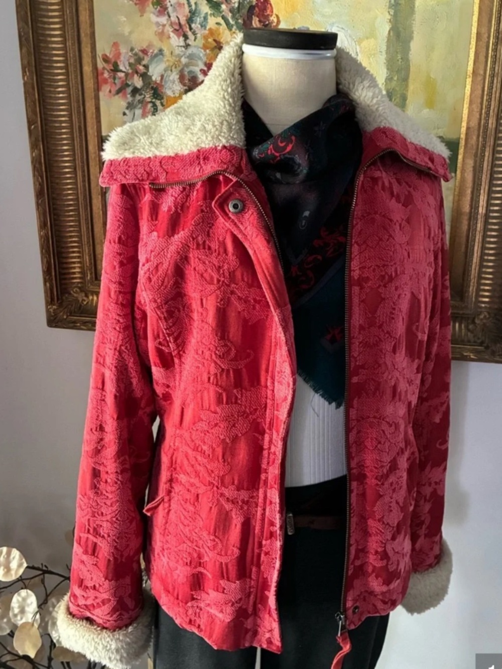 Ruff Hewn Penny Lane Jacquard Carpet Red Jacket Size Large
